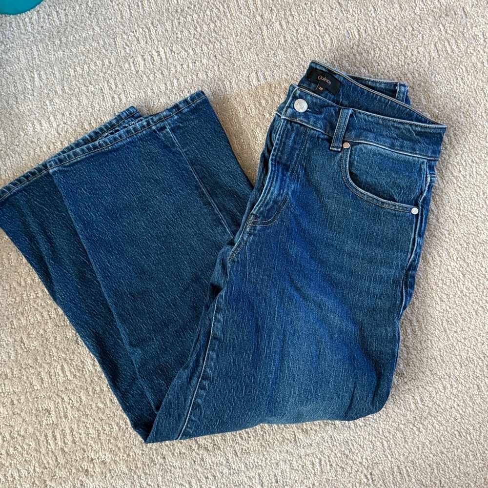 Quince Dark Blue Comfort Stretch High Rise Cropped Wide Leg jeans 👖
